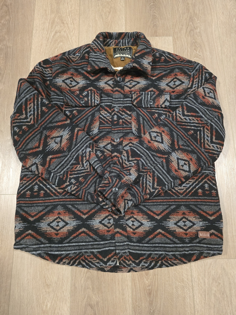 JACHS Men's XL Southwestern Sherpa Lined Wool Blend Shacket Jacket